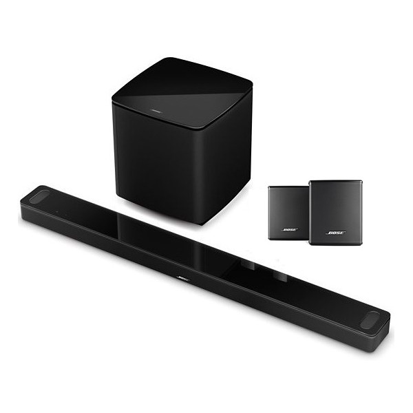 Bose Barra de sonido inteligente 300 Bluetooth Wi-Fi Control de voz Paquete  con parlantes envolventes inalámbricos, módulo de graves 500 (negro)